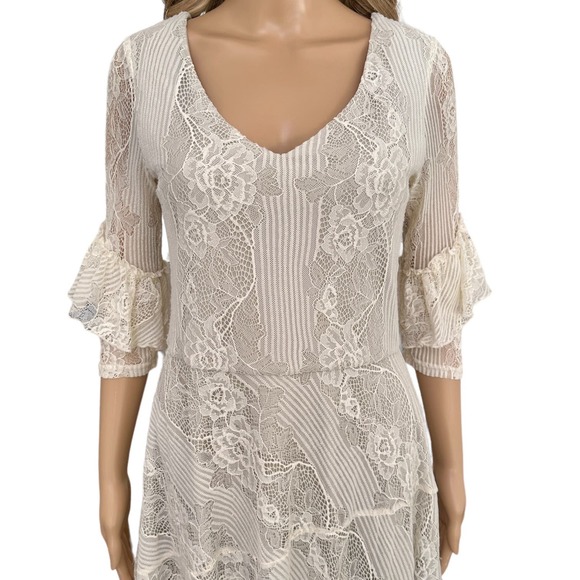 Joyfolie Mia Joy Marabel Dress Lace Asymmetrical hem boho Cream White Medium - Picture 4 of 12